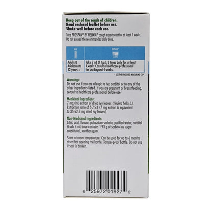 Dose, warnings, and ingredients for Helixia Prospan Cough Syrup 200 Ml in English