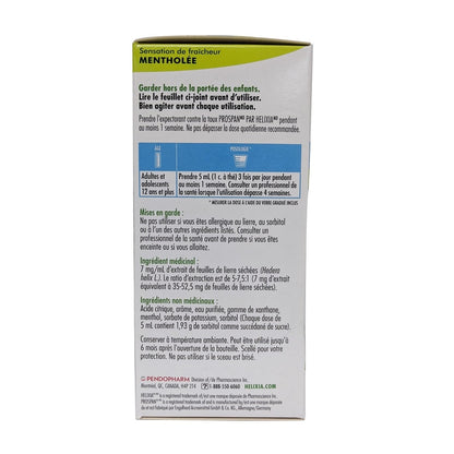Dose, warnings, and ingredients for Helixia Prospan Cough Syrup with Menthol 200 mL in French