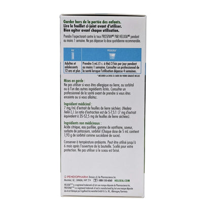 Dose, warnings, and ingredients for Helixia Prospan Cough Syrup 200 Ml in French