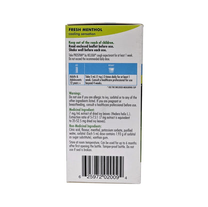 Description, dose, warnings, and ingredients for Helixia Prospan Cough Syrup with Menthol (100 mL) in English