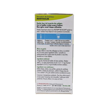 Description, dose, warnings, and ingredients for Helixia Prospan Cough Syrup with Menthol (100 mL) in French
