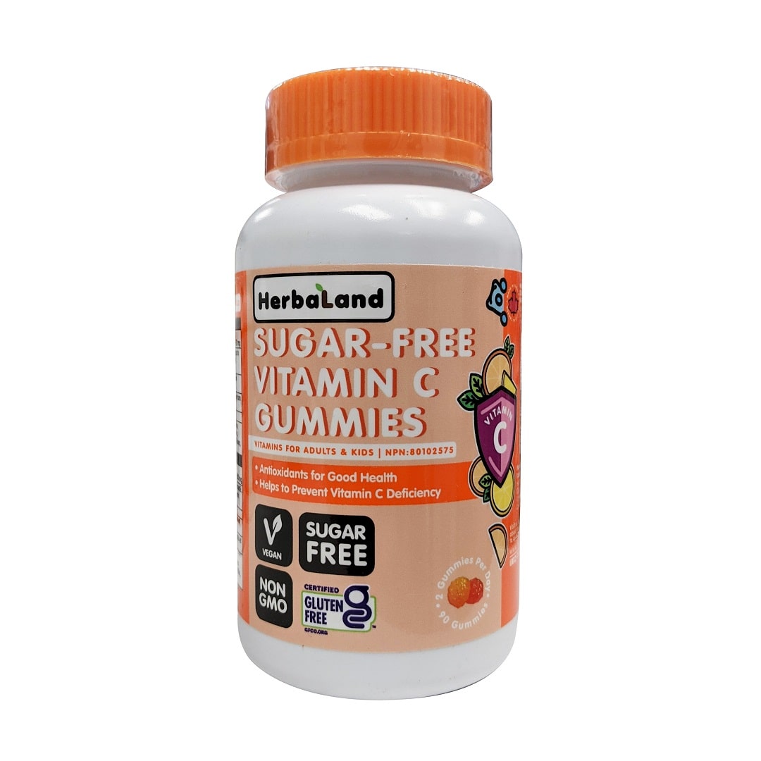 Product label for Herbaland Sugar-Free Vitamin C Gummies (90 gummies) in English