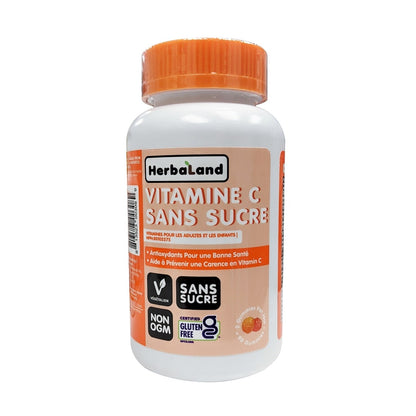 Product label for Herbaland Sugar-Free Vitamin C Gummies (90 gummies) in French