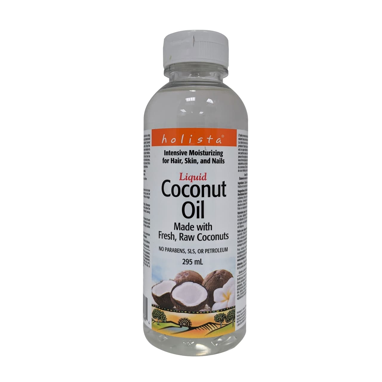 Product label for Holista Liquid Coconut Oil in English