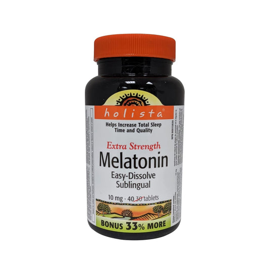 Product label for Holista Melatonin Extra Strength 10mg in English