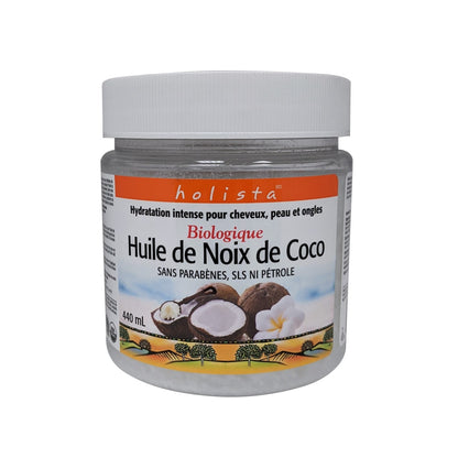 Product label for Holista Organic Coconut Oil Cream in French