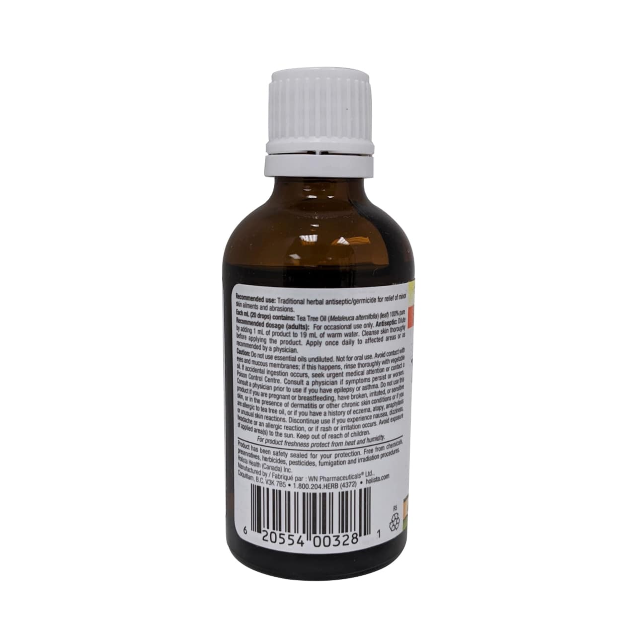 Product use, ingredients, and details for Holista Tea Tree Oil 100% Pure in English