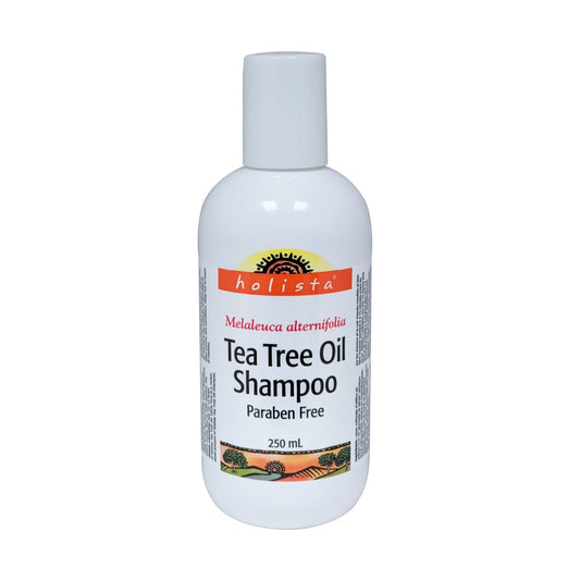 Product label for Holista Tee Tree Oil Shampoo in English