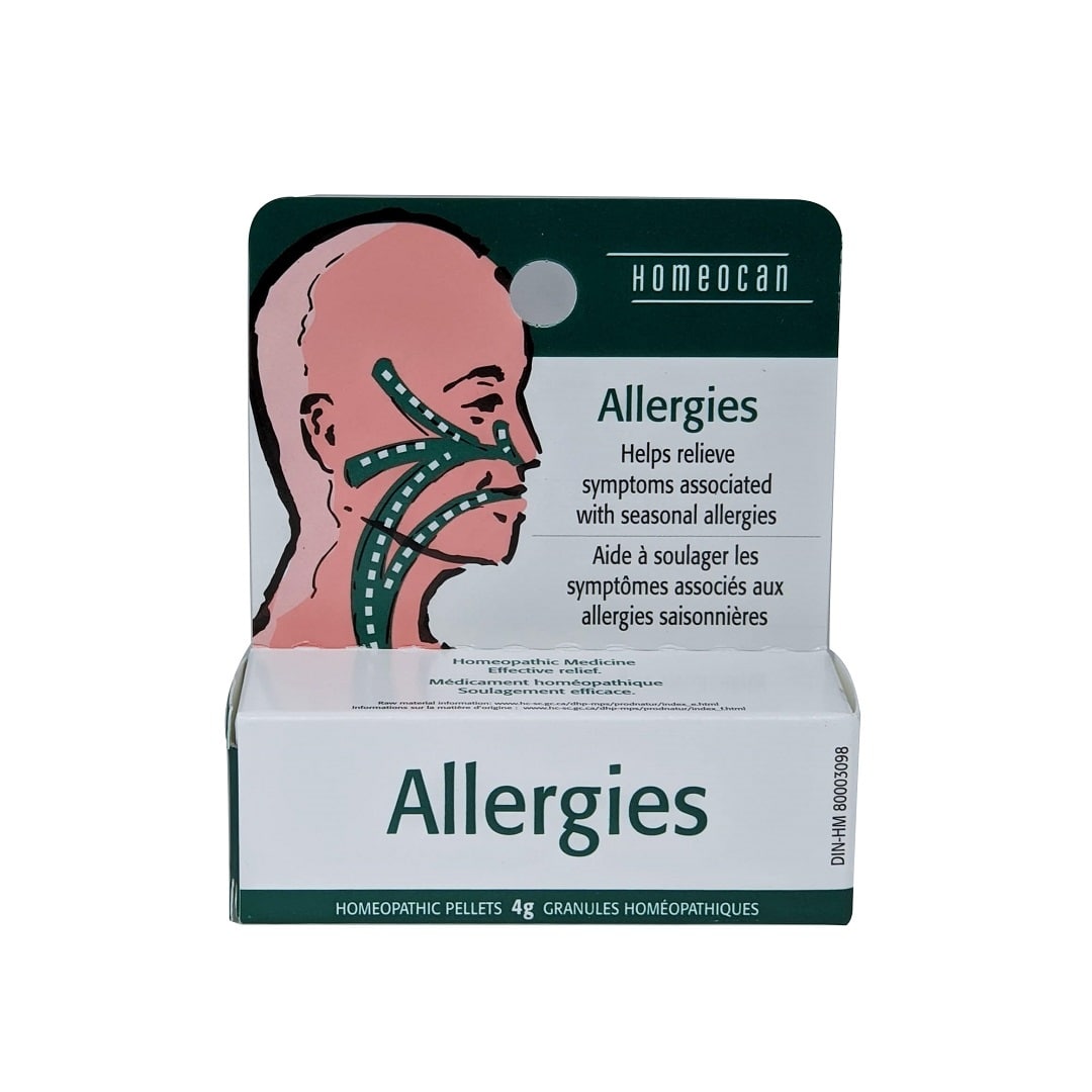 Product label for Homeocan Allergies Homeopathic Pellets (4 grams)