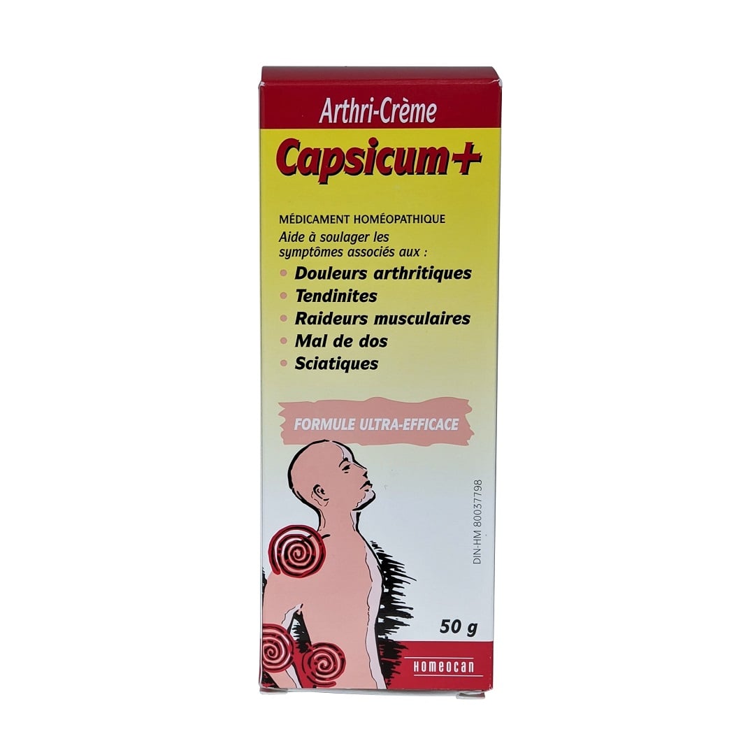 Product label for Homeocan Capsicum+ Arthri-Cream (50 grams) in French