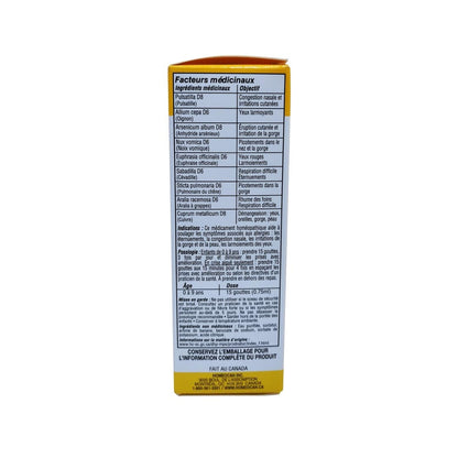 Ingredients, indications, uses, and warnings for Homeocan Kids 0-9 Allergies Banana Flavour (25 mL) in French