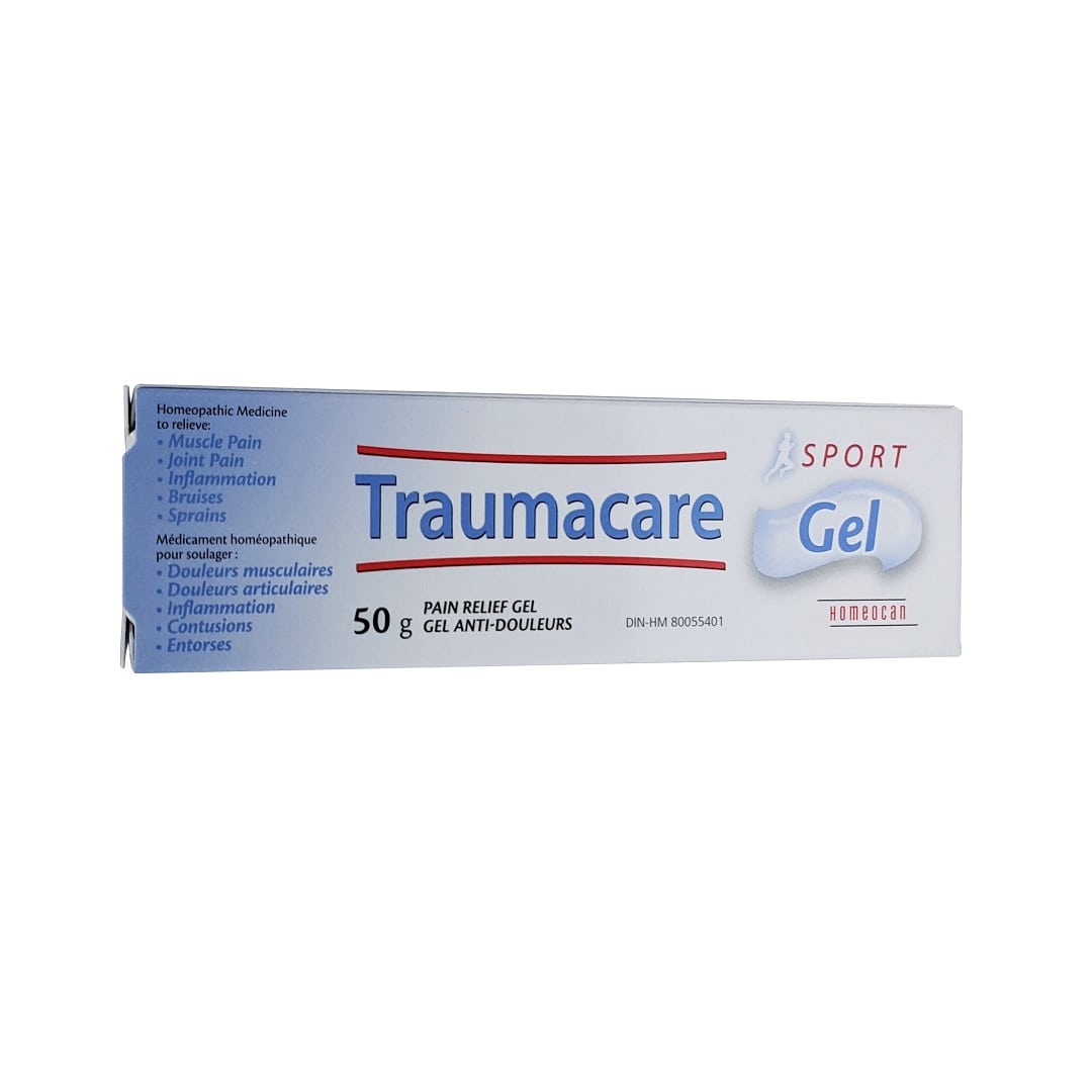 Product label for Homeocan Traumacare Sport Pain Relief Gel (50 grams)