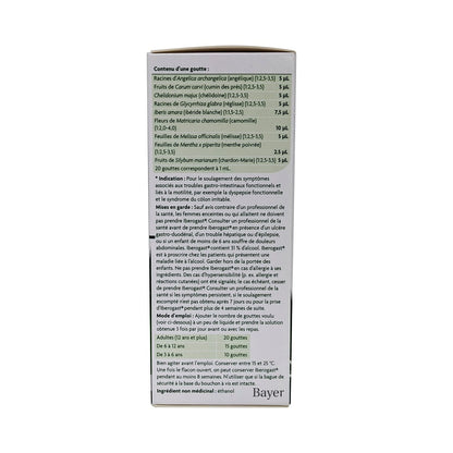 Ingredients, indications, warnings, and directions for Iberogast 9 Herb Treatment (100 mL) in French