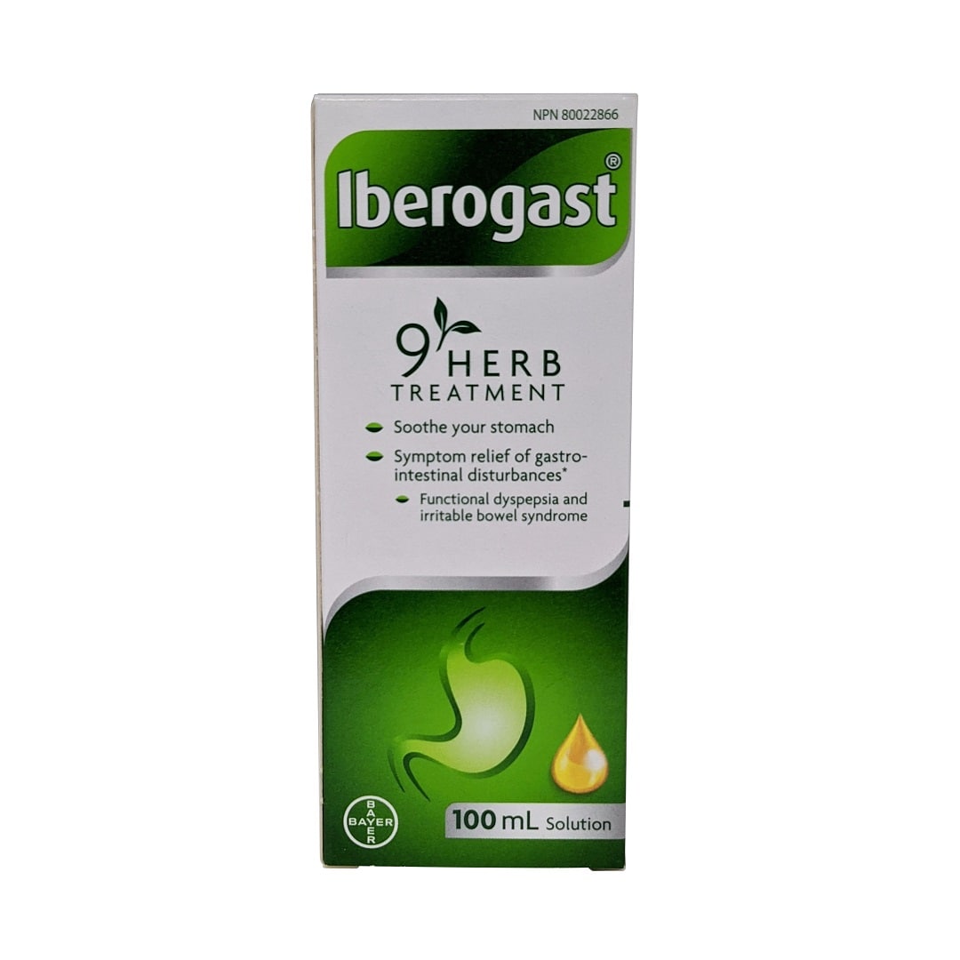 Product label for Iberogast 9 Herb Treatment (100 mL) in English