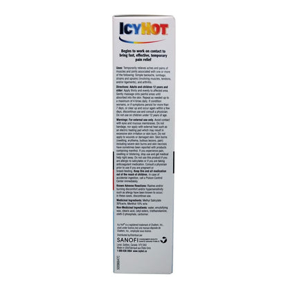 Uses, directions, warnings, and ingredients for Icy Hot Extra Strength Pain Relief Cream (85 grams) in English