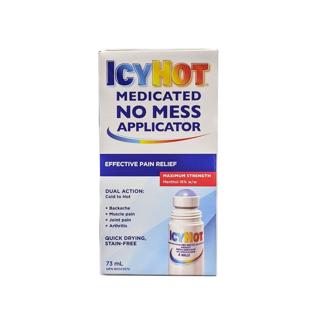 Product label for Icy Hot Medicated No Mess Applicator (73 mL) in English