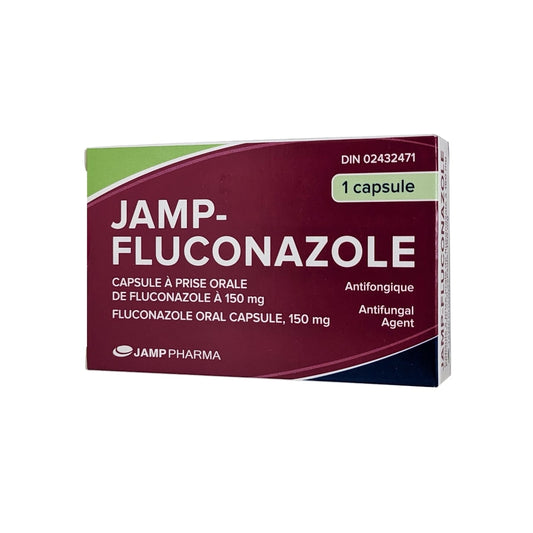 Package label for JAMP Fluconazole Antifungal Agent 150mg in French and English