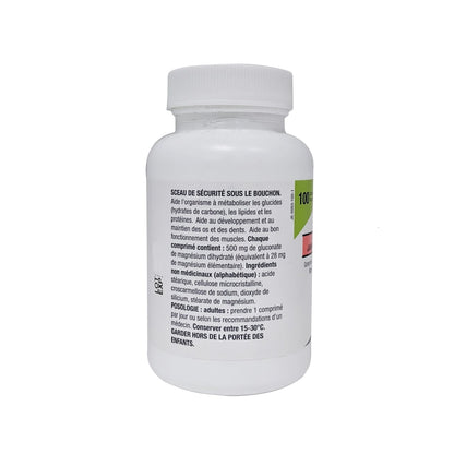 Product details, ingredients, and dosage for JAMP Magnesium Gluconate 500mg in French