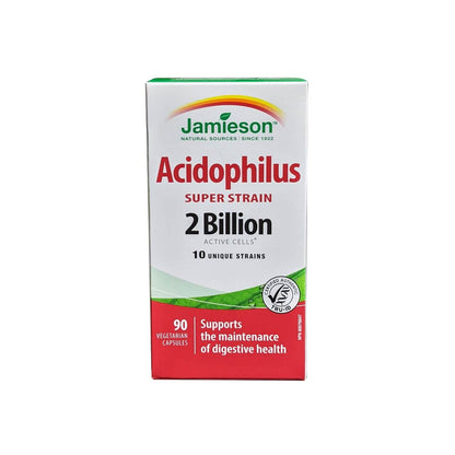 Product label for Jamieson Acidophilus Super Strain 2 Billion (90 capsules) in English