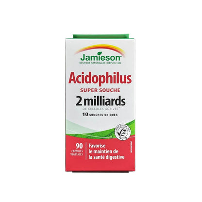 Product label for Jamieson Acidophilus Super Strain 2 Billion (90 capsules) in French
