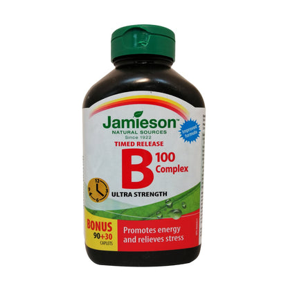 Product label for Jamieson B100 Complex Ultra Strength Timed Release in English