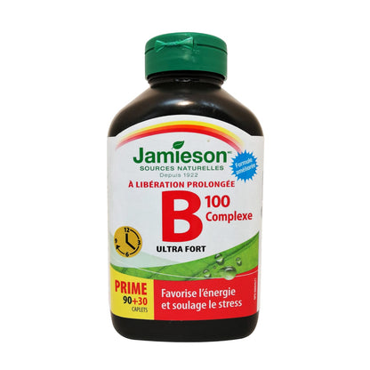 Product label for Jamieson B100 Complex Ultra Strength Timed Release in French