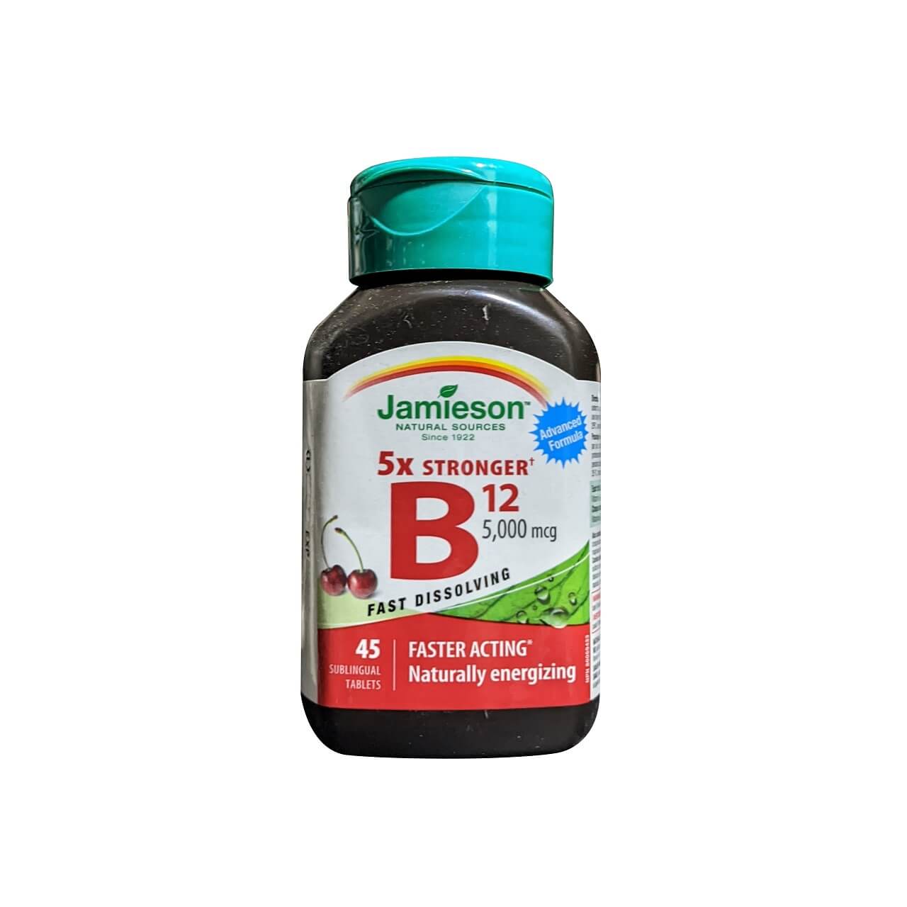 Product label for Jamieson B12 5000 mcg Fast Dissolving (45 tablets) in English