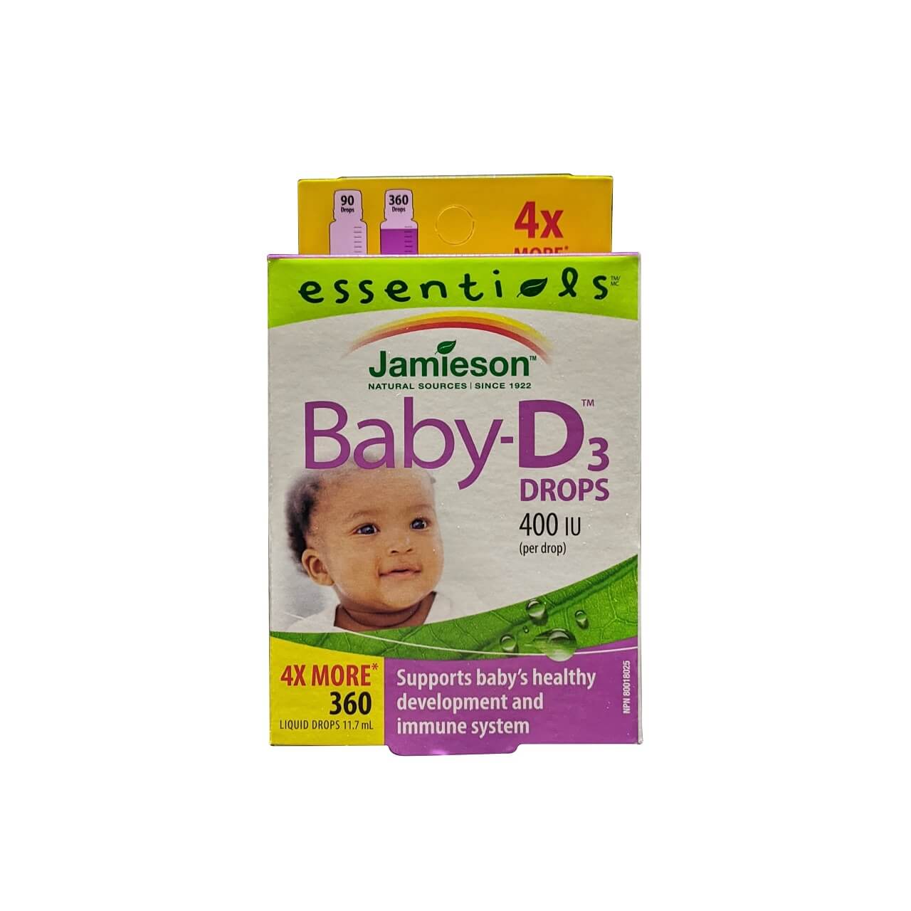 Product label for Jamieson Baby D3 Drops 400 IU (11.7 mL) in English