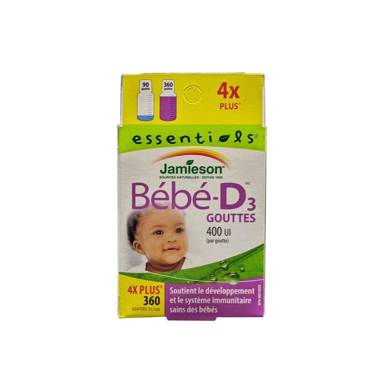 Product label for Jamieson Baby D3 Drops 400 IU (11.7 mL) in French