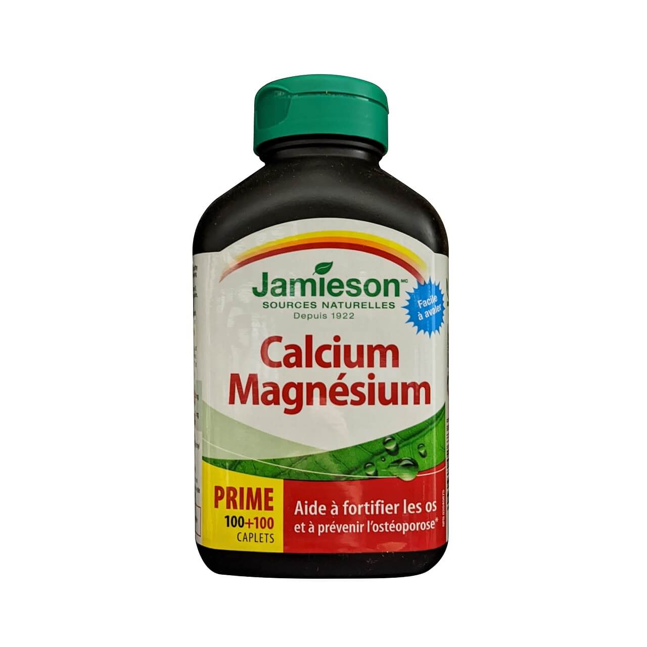 Product label for Jamieson Calcium Magnesium (200 caplets) (100 caplet bonus) in French