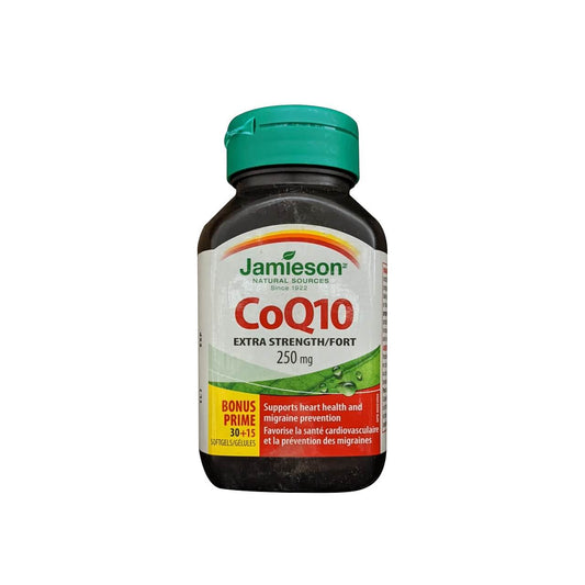 Product label for Jamieson CoQ10 250 mg Extra Strength (30 softgels)
