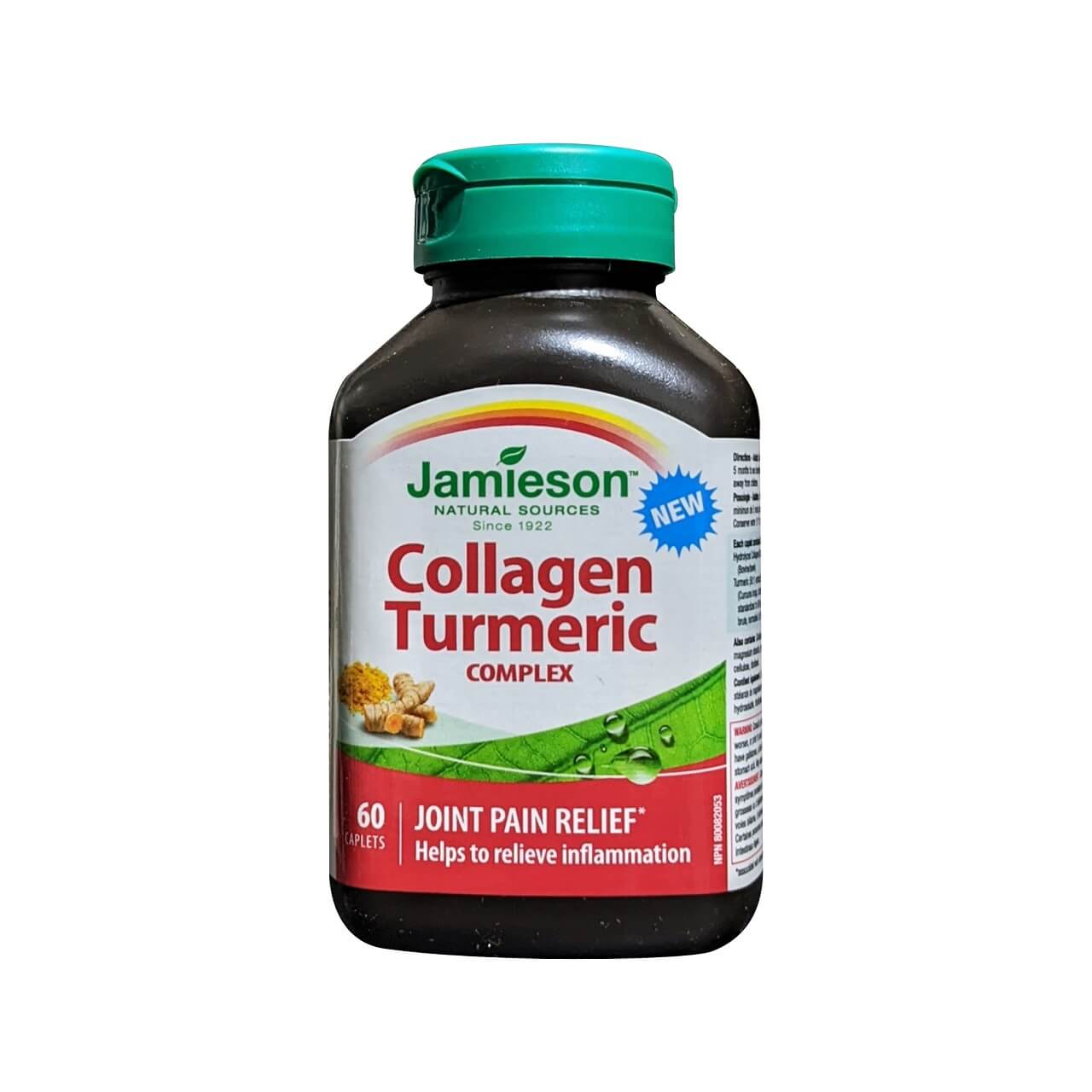 Product label for Jamieson Collagen Turmeric Complex (60 caplets) in English
