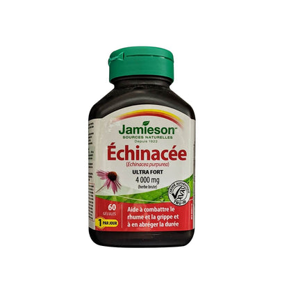 Product label for Jamieson Echinacea 4000 mg Ultra Strength (60 softgels) in French