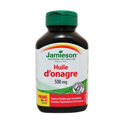 Product label for Jamieson Evening Primrose Oil 500mg  in French