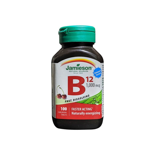 Product label for Jamieson B12 1000 mcg Fast Dissolving (100 tablets) in English