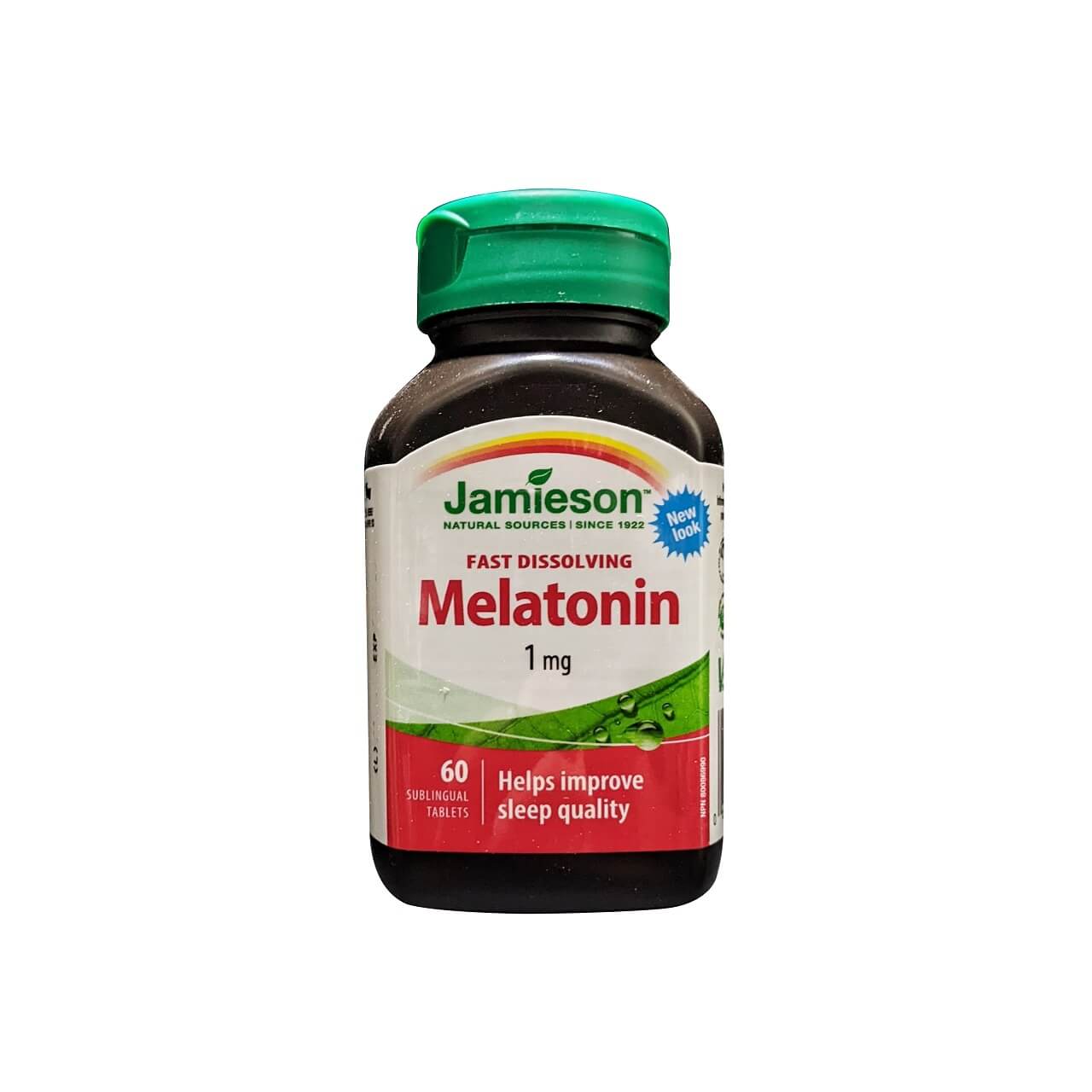 Product label for Jamieson Melatonin 1 mg Fast Dissolving (60 tablets) in English