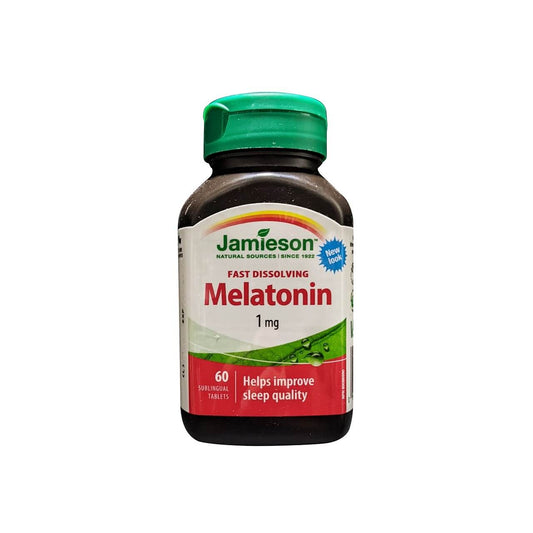 Product label for Jamieson Melatonin 1 mg Fast Dissolving (60 tablets) in English