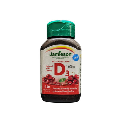 Product label for Jamieson Fast Dissolving Vitamin D3 1000 IU (150 tablets) in English