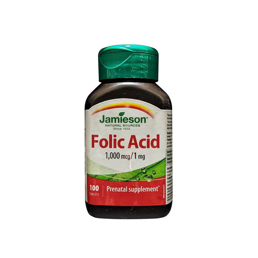 Product label for Jamieson Folic Acid 1 mg (100 tablets) in English