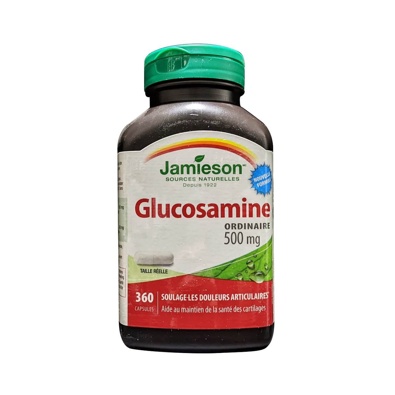 Product label for Jamieson Glucosamine 500 mg Regular Strength (360 capsules) in French