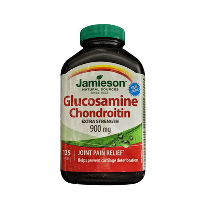 Product label for Jamieson Glucosamine Chondroitin Extra Strength 900 mg (125 caplets) in English