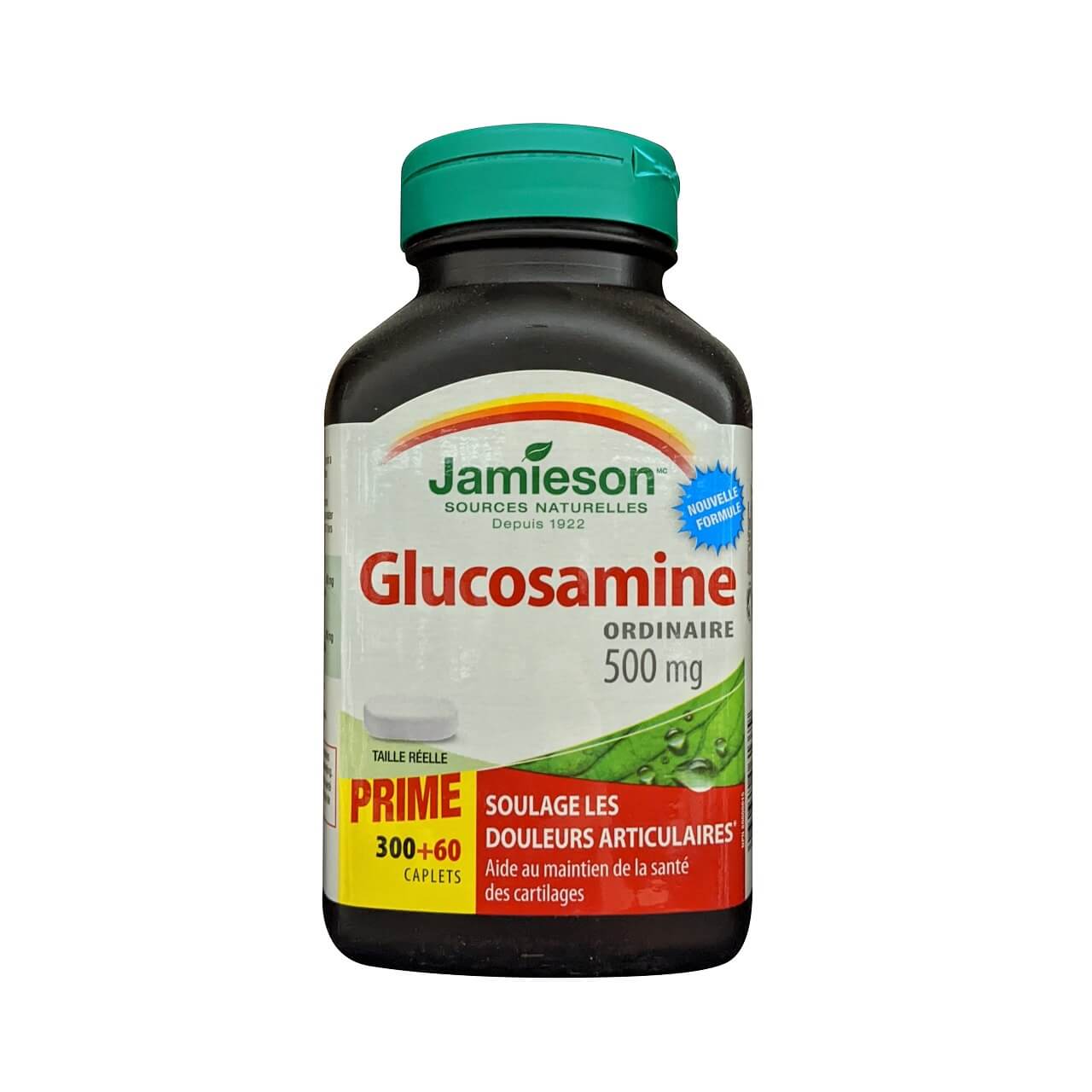 Product label for Jamieson Glucosamine 500 mg Regular Strength (360 caplets) in French