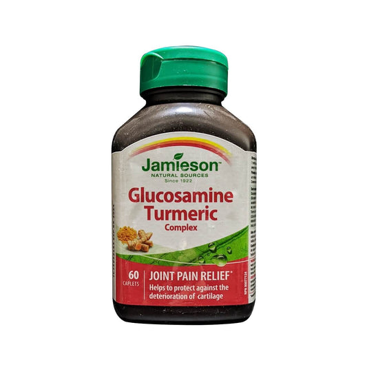 Product label for Jamieson Glucosamine Turmeric Complex (60 caplets) in English