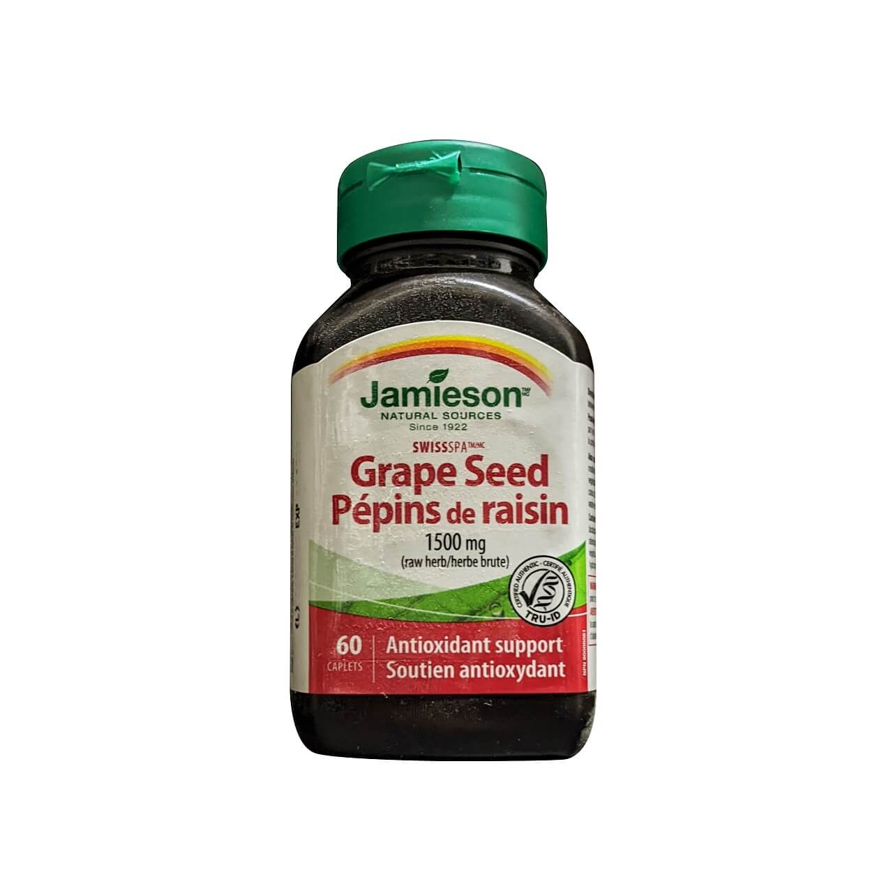 Product label for Jamieson Grape Seed 1500 mg (60 caplets)