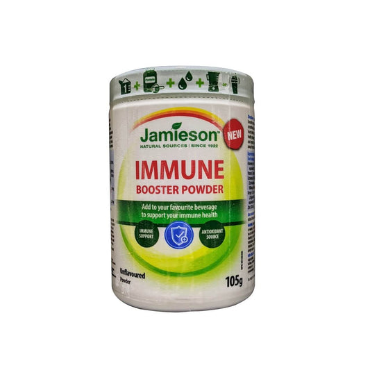 Product label for Jamieson Immune Booster Powder (105 grams) in English