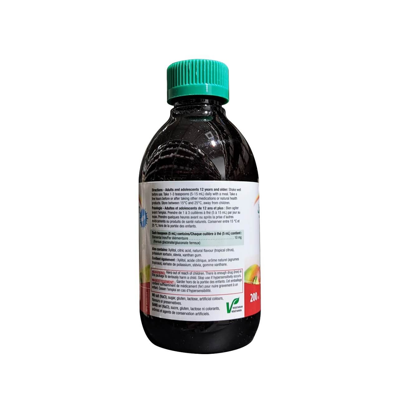 Directions, ingredients, and warnings for Jamieson Iron 10 mg Liquid Tropical Citrus Flavour (200 mL)