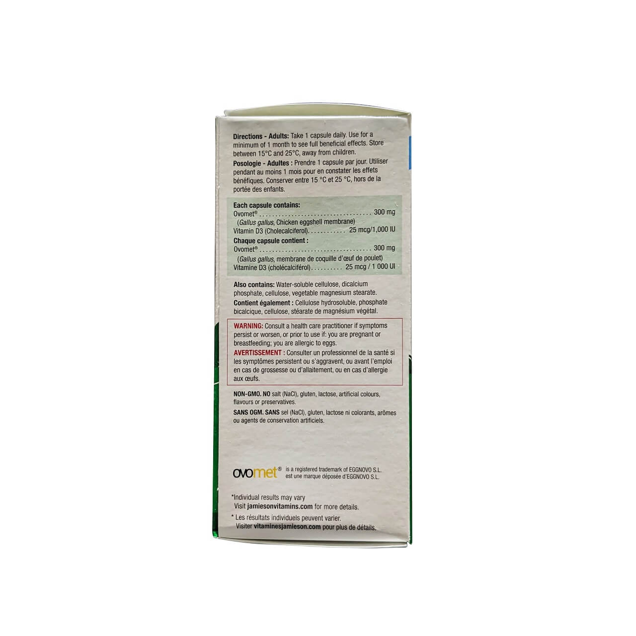 Directions, ingredients, and warnings for Jamieson Joint Relief Joint & Bone (30 capsules) in English