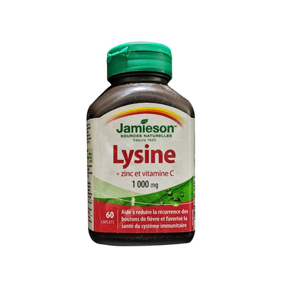 Product label for Jamieson Lysine plus Zinc and Vitamin C (60 caplets) in French