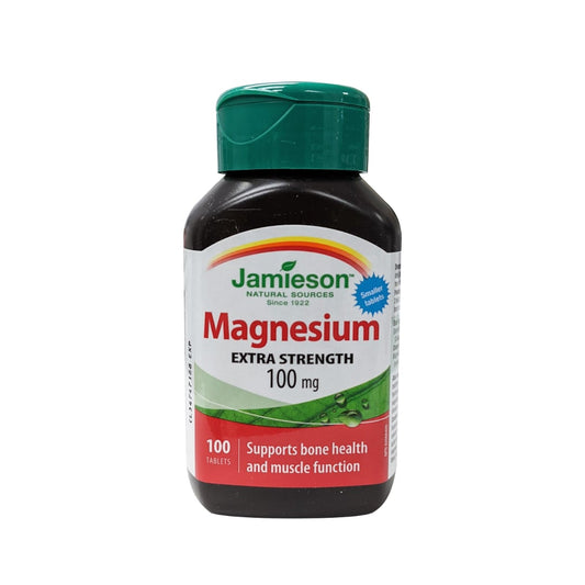 Product label for Jamieson Magnesium Extra Strength 100mg in English