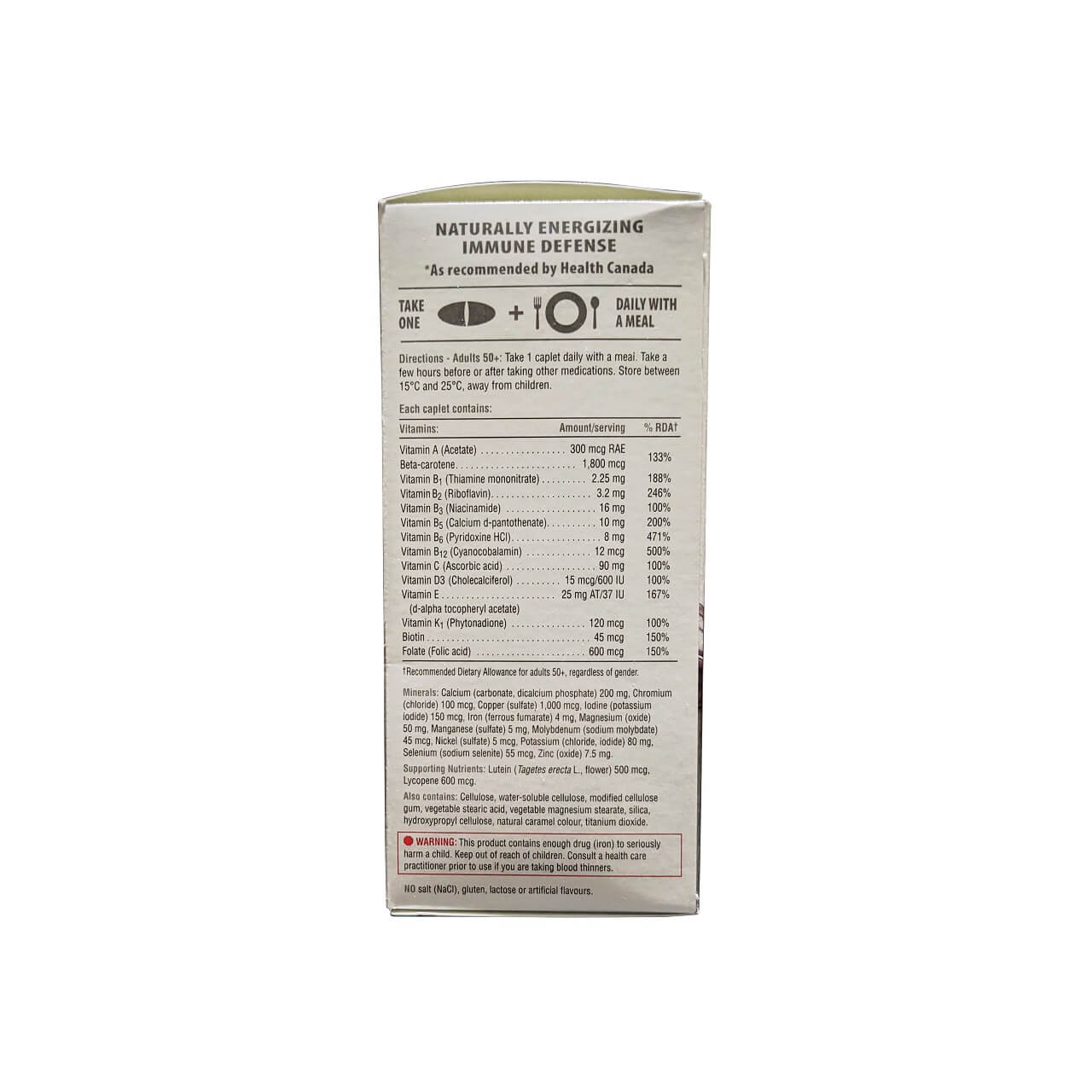 Directions, ingredients, and warnings for Jamieson Multi 100% Complete Vitamin for Adults 50+ (90 caplets) in English